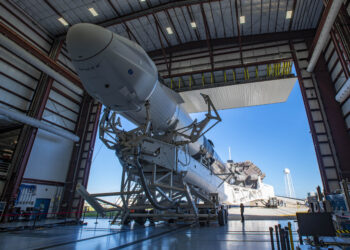 La capsula Dragon Cargo della missione CRS-21 posta sopra il Falcon 9. Credits: NASA/SpaceX.