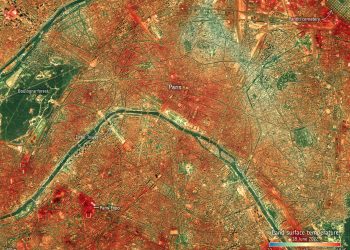 Analisi delle temperature superficiali di Parigi il 18 luglio 2022. Credits: NASA/JPL-Caltech