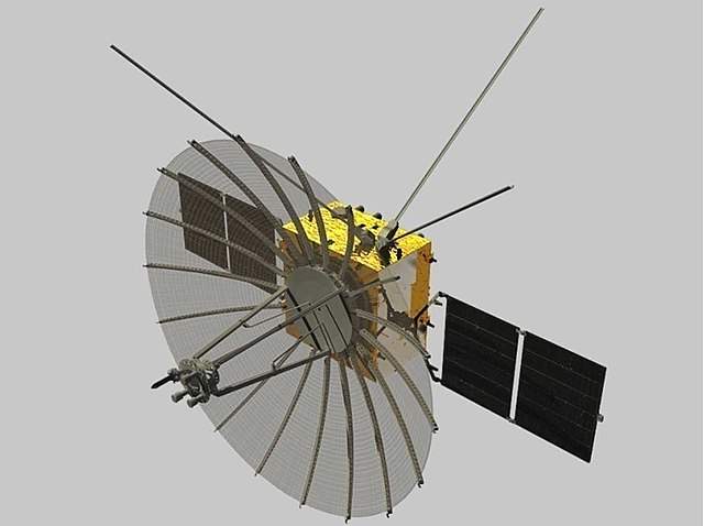 Un render del satellite Queqiao in orbita lunare