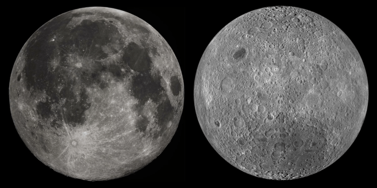 Il Nearside (a sinistra) e il Farside (a destra) della Luna. Credits: NASA LRO/Jatan Mehta