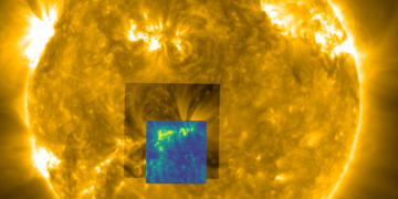 Il Sole visto dal Solar Orbiter dell'ESA il 3 marzo 2022, durante il primo sorvolo ravvicinato della sonda. Credits: ESA e NASA/Solar Orbiter/EUI e SPICE