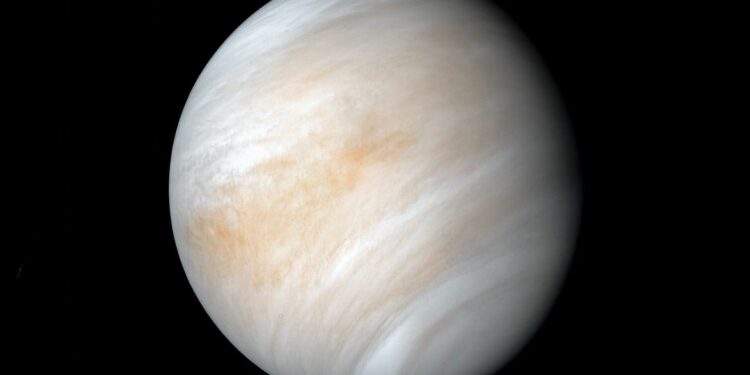 Immagine di Venere ottenuta da una combinazione degli scatti acquisiti dalla sonda Mariner 10. Credits: Nasa/Jpl-Caltech