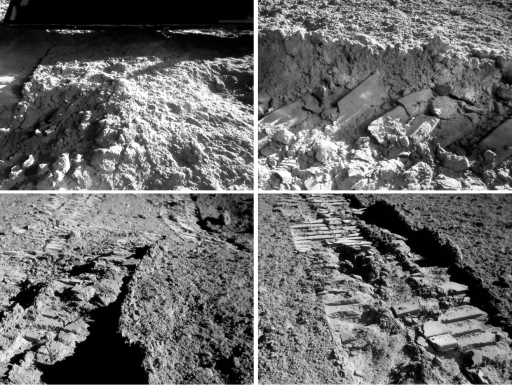 Alcunne foto della regolite lunare scattate dal rover indiano Pragyan della missione Chandrayaan-3