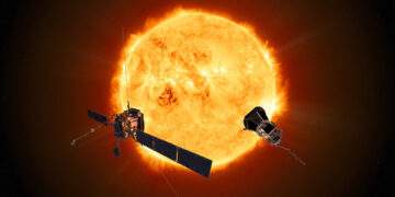 Rappresentazione artistica della missione Solar Orbiter dell'ESA e della Parker Solar Probe della NASA. Credits: ESA/ATG medialab; NASA/Johns Hopkins APL