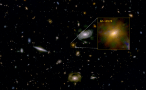 La "Galassia di Pablo", o GS-10578, con all'interno un buco nero supermassiccio che l'ha consumata fino a impedirle di produrre nuove stelle. Credits: NASA/ESA/CSA, D'Eugenio et al. 2024