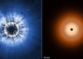 Vista di Hubble (a sinistra) e James Webb (a destra) del disco di detriti largo 160 miliardi di km attorno alla stella Vega, a 25 anni luce dalla Terra. Credits: NASA, ESA, CSA, STScI, S. Wolff (Università dell'Arizona), K. Su (Università dell'Arizona), A. Gáspár (Università dell'Arizona) 